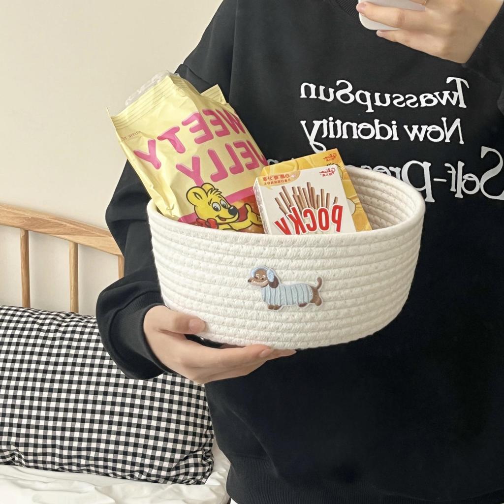 Blue Ear Dog Cotton Rope Storage Basket - Perfect for Snacks, Toys, and Sundries