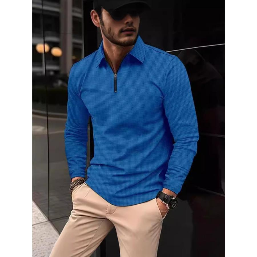 Men's Long Sleeve Polo Shirt Quarter-Zip Collared Solid Color Business Casual Top Pullover Golf Shirt Tee Tops