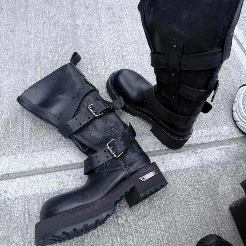 Cowhide version~ Venom leather retro big head tooling boots tall Martin boots women's platform locomotive women's boots