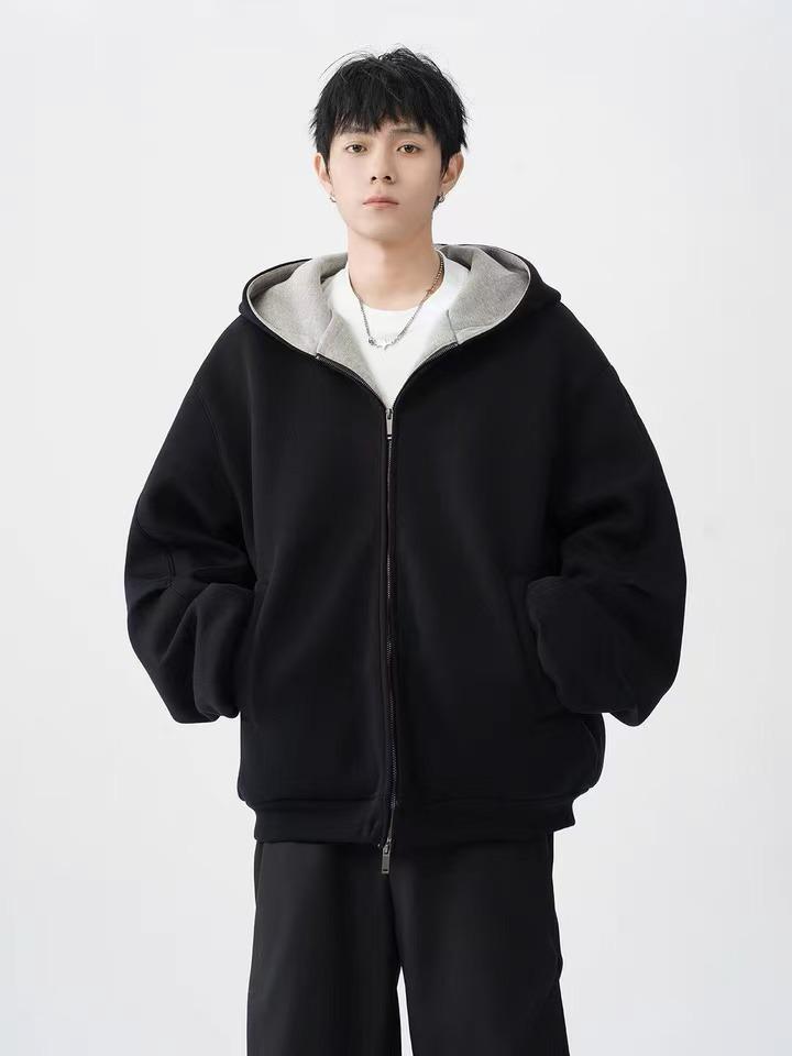 Men's Trendy Rogue Double Zipper Hooded Sweatshirt - Autumn/Winter Loose Casual Sports Cardigan Jacket