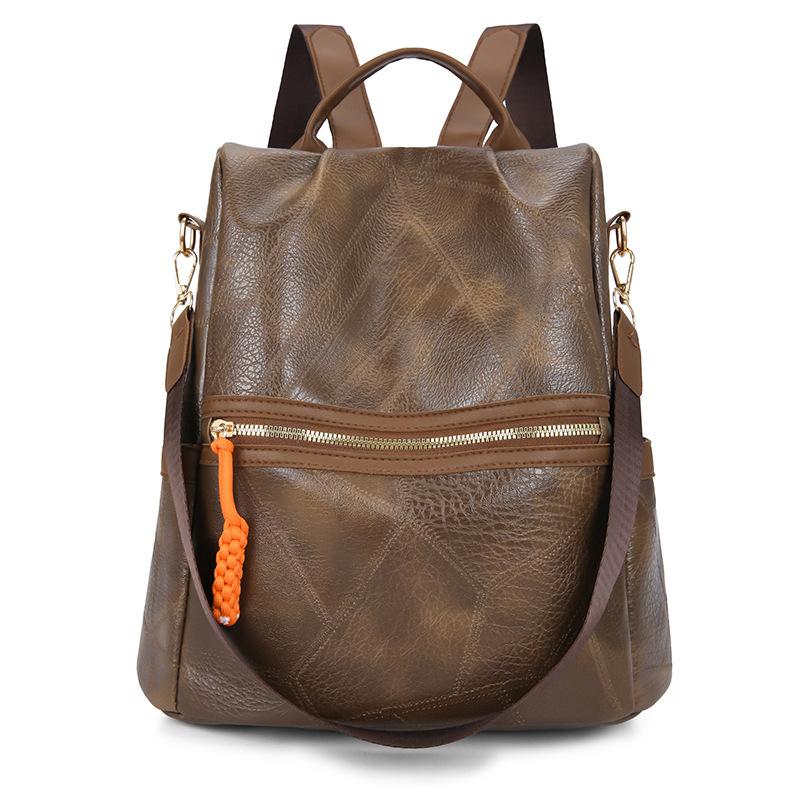 Schoolbag splicing pattern imitation leather texture women's shoulder bag 1011 new multi-functional anti-theft casual backpack women's bag backpack