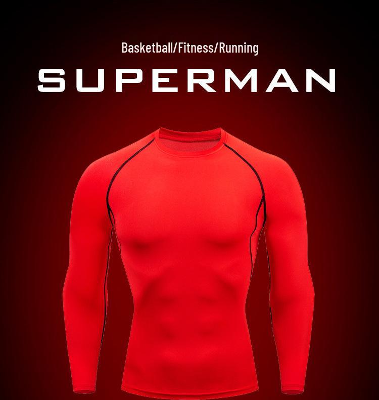 European Men's Quick-Dry Long Sleeve Stretch Fitness Shirt for Outdoor Running and Tennis