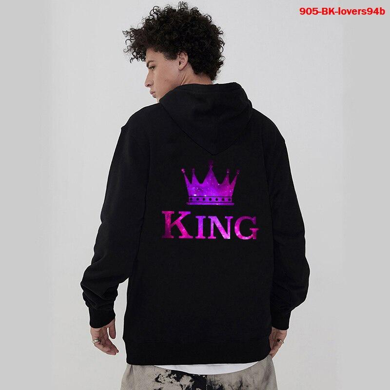New Women Men Hoodies King Queen Printed Sweatshirt Lovers Couples Hoodie Fashion Hooded Sweatshirt Matching Casual Pullovers