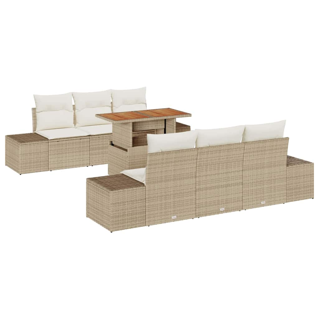 Garden Sofa Set 7 Pieces Beige Poly Rattan