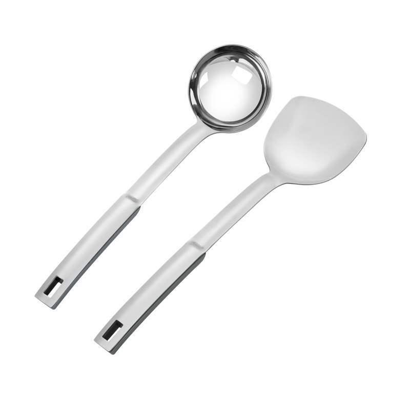 Premium Stainless Steel Long-Handled Kitchen Utensils Set: Wok Spatula, Soup Spoon & Ladle