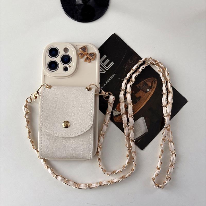 Leather Textured Crossbody Chain Card Holder for iPhone 17/16 Pro Max/15/14 Protective Case