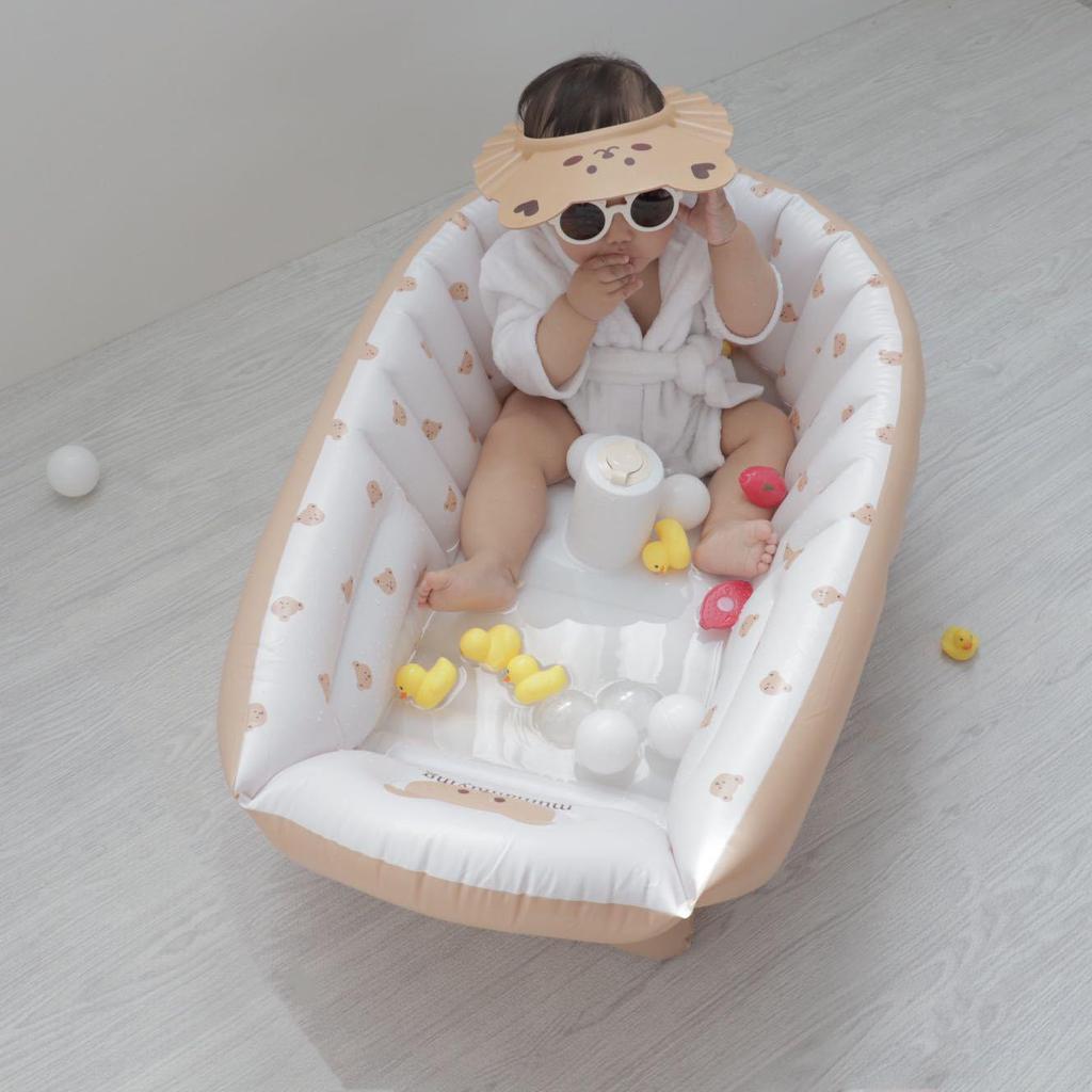 Cartoon Bear Inflatable Baby Bath Tub: Portable Infant Bathtub for Bathing and Playtime