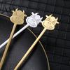 Long Handle Spoon Stainless Steel Coffee Spoon, with Bull Head Decor, Pudding Dessert Multifunctional Stirring for Milk Tea Yogurt Jam Rust Resistant