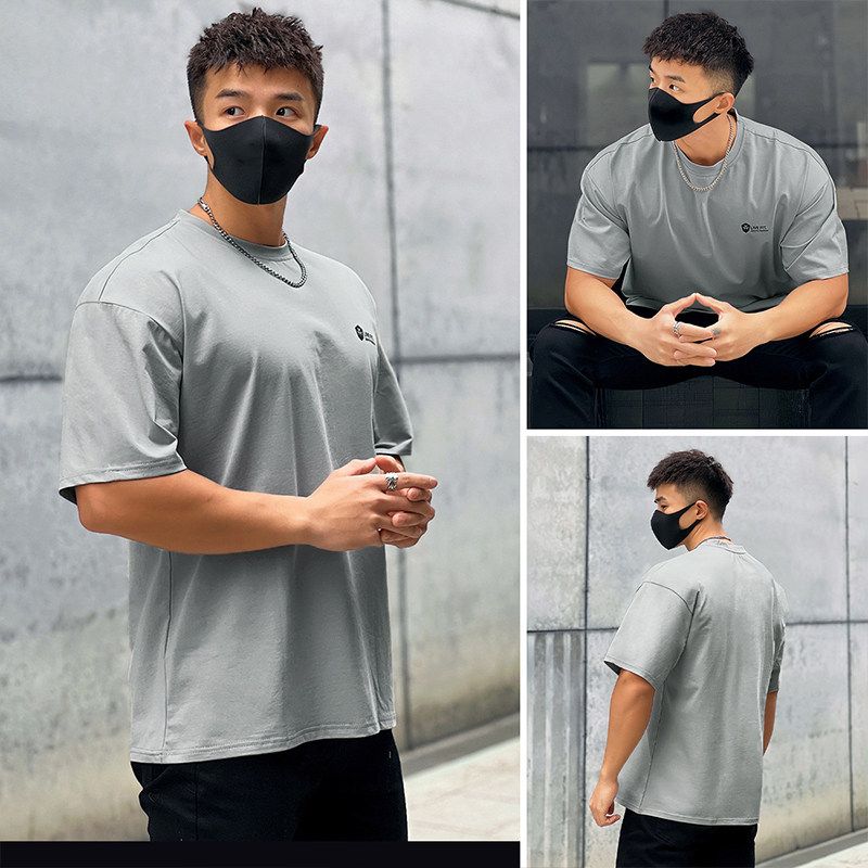 

2025 Spring and Summer Sports Short Sleeve Fashion Pure Color Plus Size Casual Bottoming Top Muscle Professional Fitness T-shirt Men s Cotton Gray 2XL