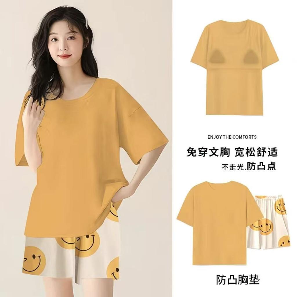 Pajamas with chest pads women's summer 1011 new women's short-sleeved thin loungewear summer