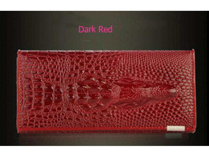 

Женский клатч-кошелек из натуральной кожи с крокодиловым узором - большой вместимости, длинная молния null красный