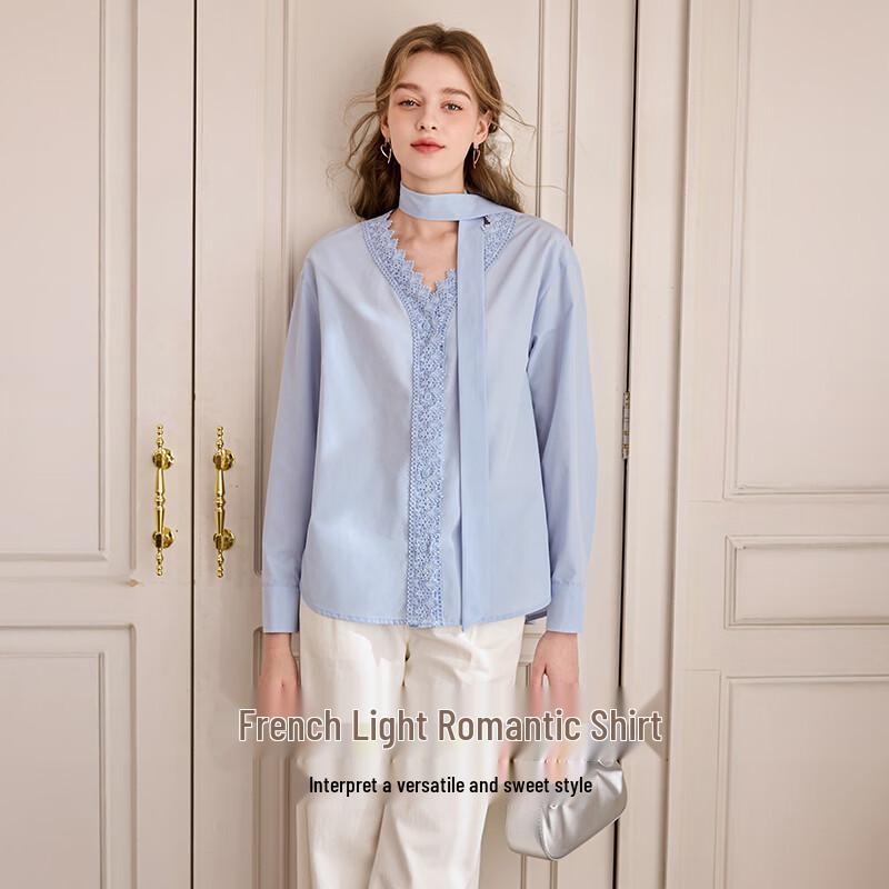 Women's Lace Trim V-neck Blouse