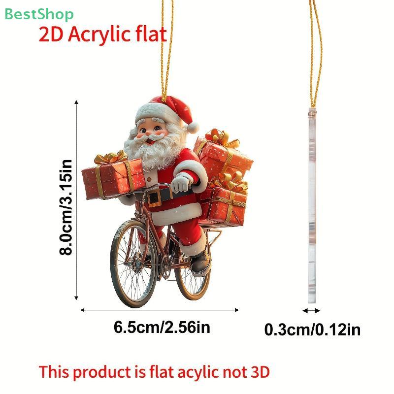2D Acrylic Santa Claus Biking Gift Hanging Christmas Pendants Christmas Tree Decoration