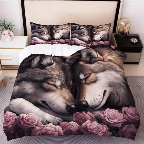 

Wolf Duvet Cover Duvet Cover With Wolf Pattern Suitable For Children Boys Girls And Adults Soft Warm Comfortable And Breathable EU SK(260*220cm)3pcs