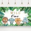 2D Watercolor Jungle Animals Backdrop for Baby Birthday Celebrations