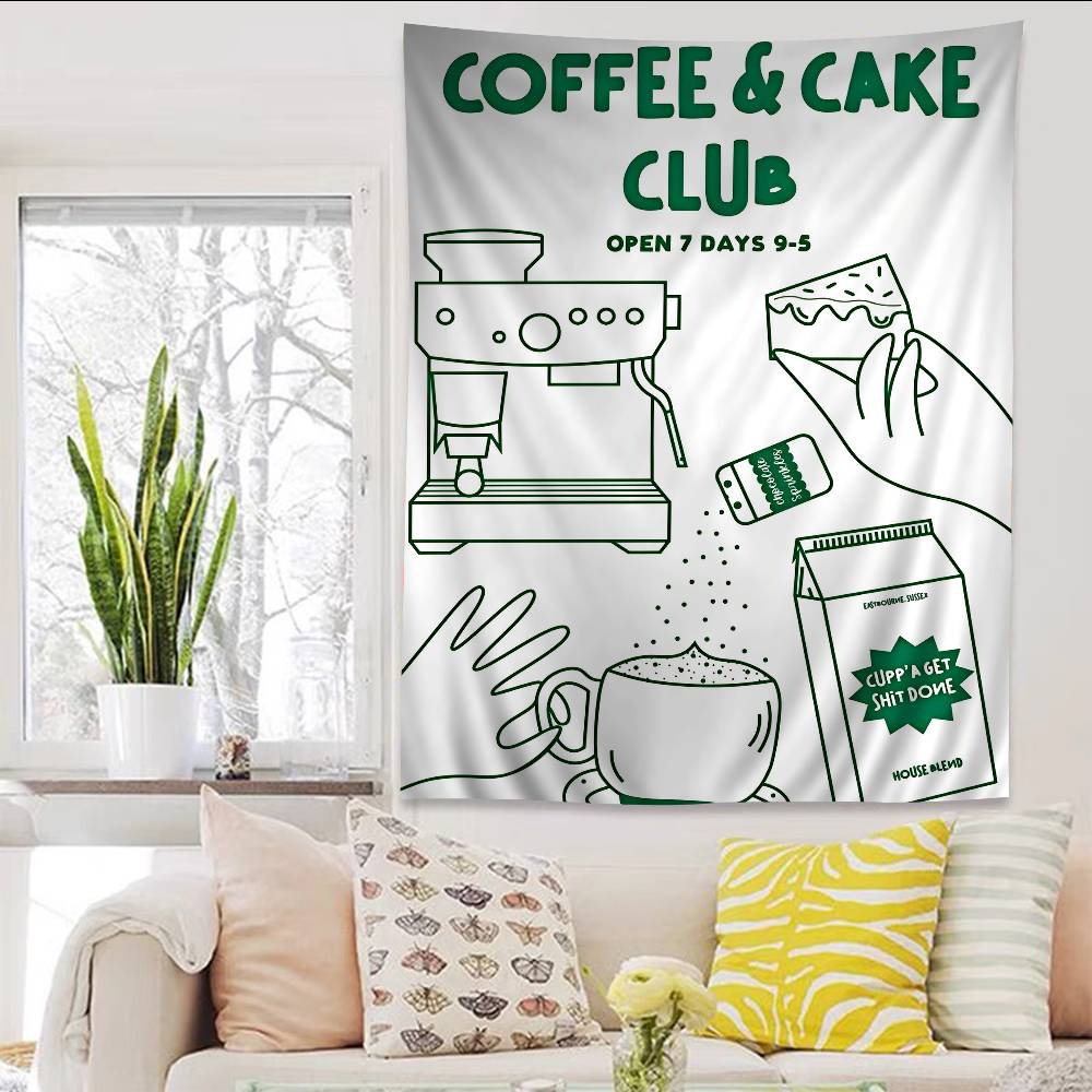 Fashion Coffee Line Anime Tapestry Hippie Flower Wall Carpets Dorm Decor Wall Hanging Home Decor