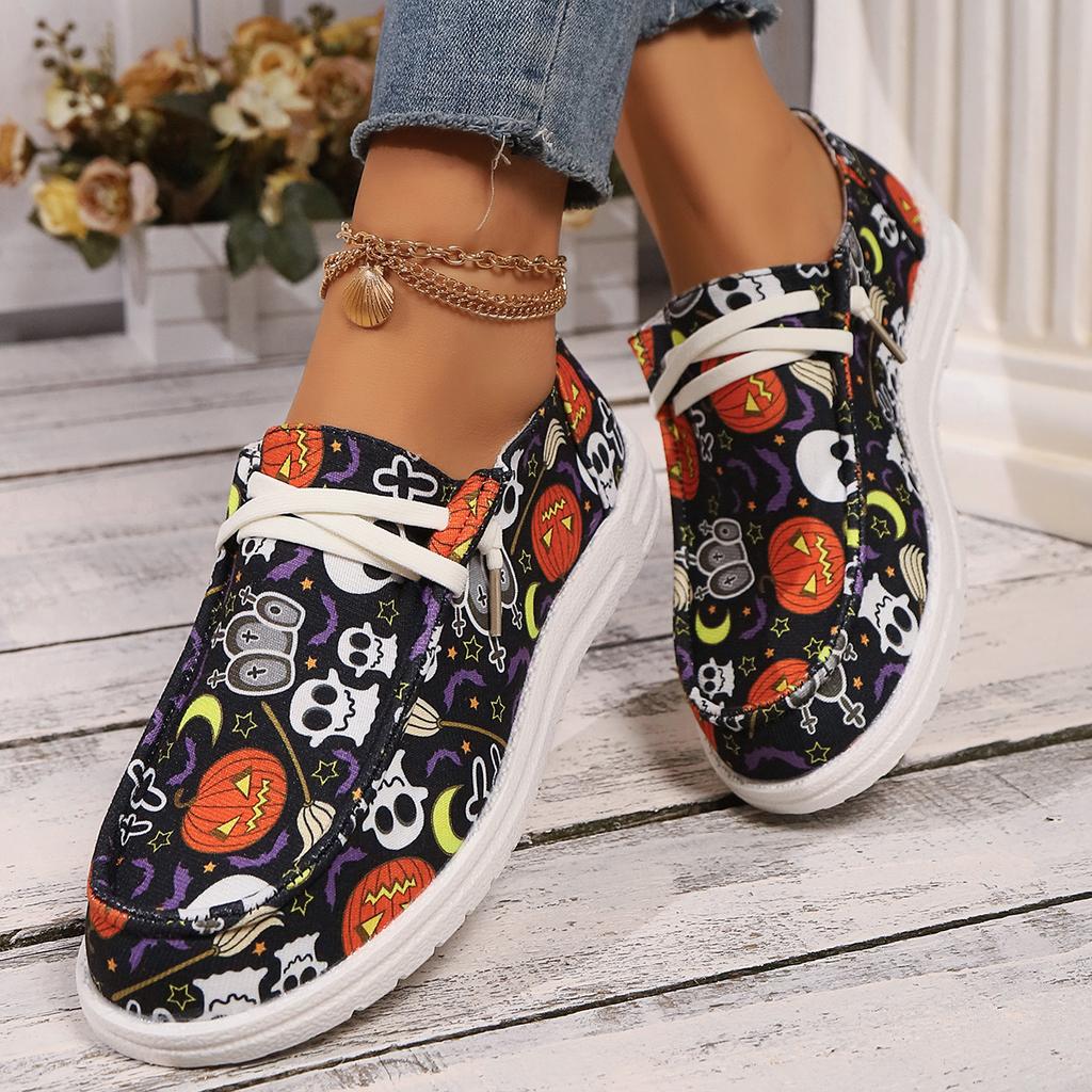 2024 Halloween New Women's Fashion Printed Shoes Flat Bottom Round Head Women's Single Shoes Casual Comfortable Women's Shoes