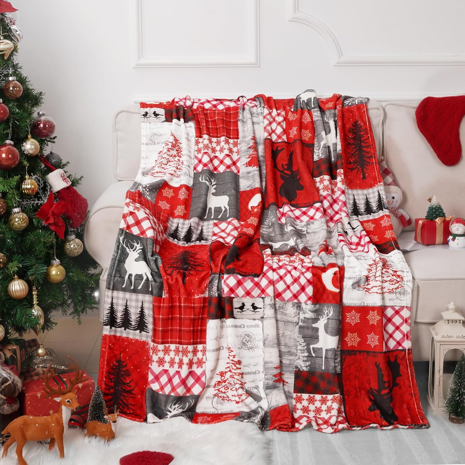 

1PC Christmas Blanket Christmas Tree Christmas Throw Blanket Soft Warm Flannel Reindeer Christmas Blankets for Couch Bed Sofa 75cmx90cm