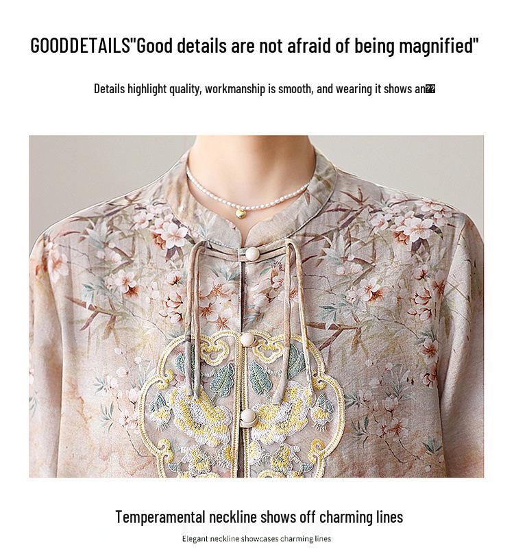 2024 New Chiffon Short Sleeve Blouse - Chinese Style Spring/Summer Top for Middle-Aged Women