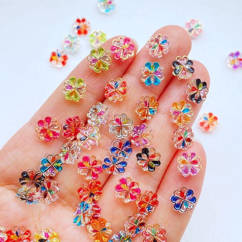 

100Pcs New Cute Mini 8mm Shiny Flowers Flat Back Resin Cabochons Scrapbooking DIY Jewelry Craft Decoration Accessorie