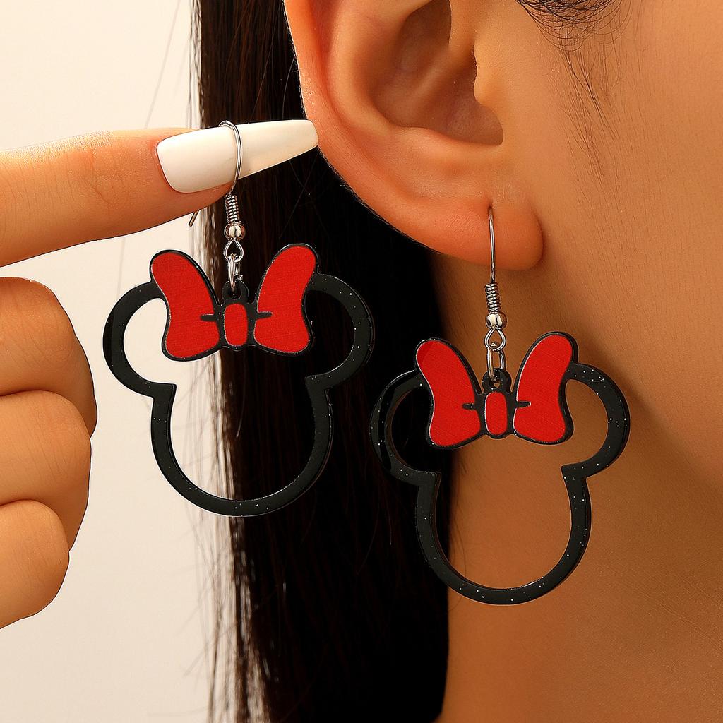 2026 multi-color bow Mickey hollow acrylic earrings cute sweet cartoon character earrings women's gift