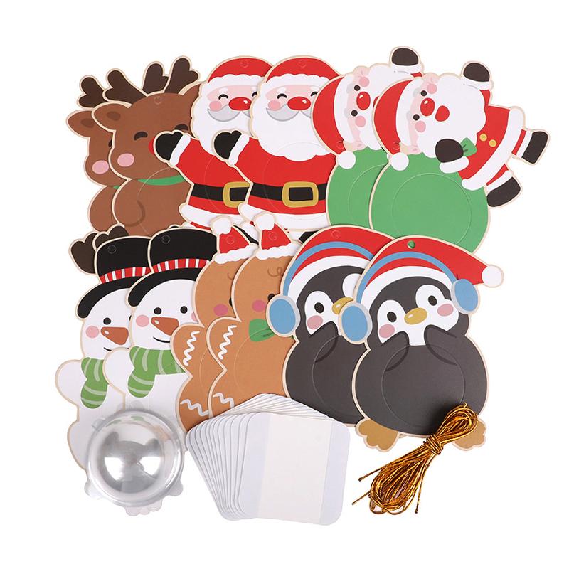 12/24Pcs Christmas Candy Chocolate Holder Cards Kids Gifts Packaging Bag Xmas Tree Hanging Pendants Christmas Party Home Decor