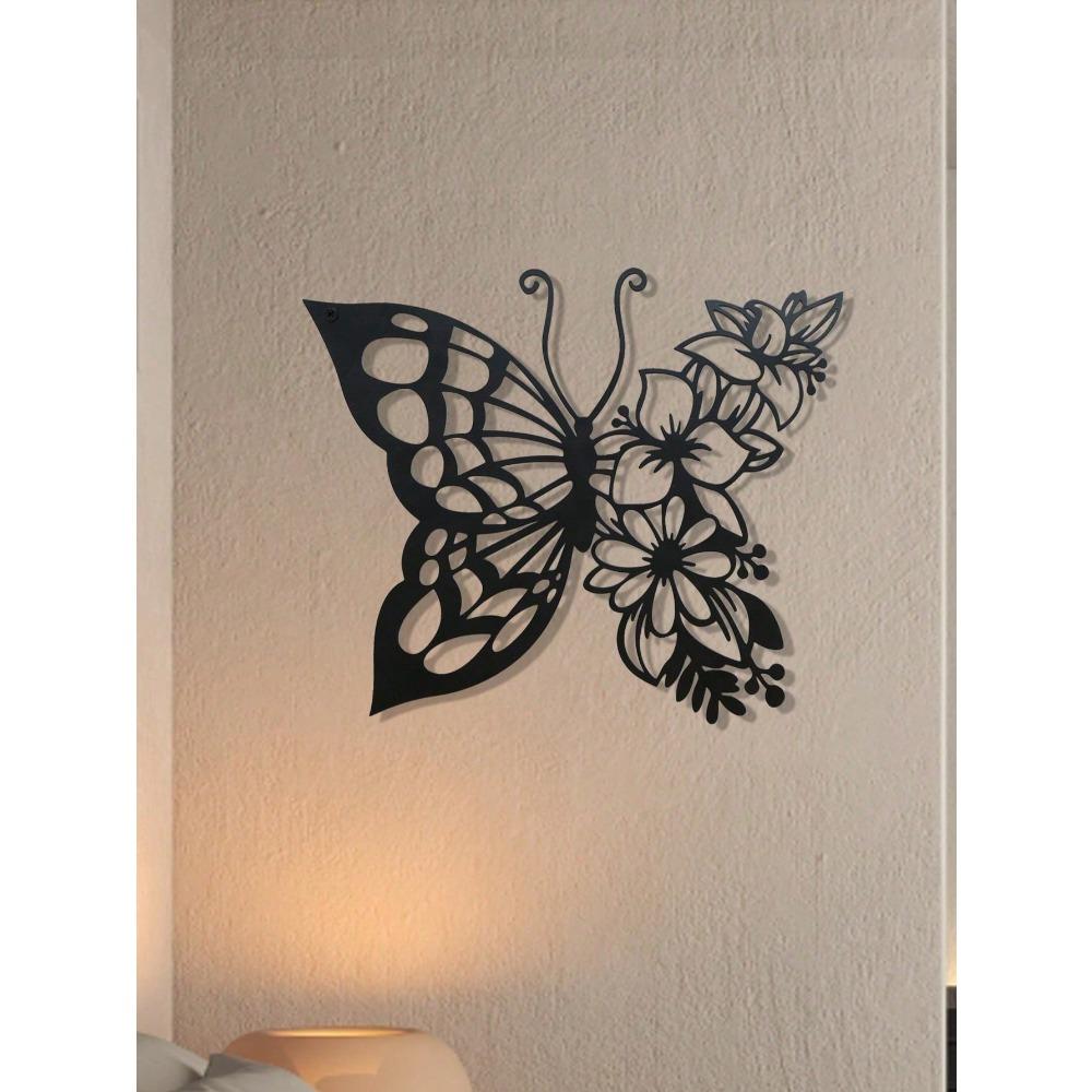 1pc Metal Butterfly Flower Wall Art Decor Iron Hanging Home Living Room Dining Room Bedroom Bathroom Decoration