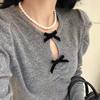 Winter Soft Slim Hollow-Out Knit Sweater with Bow Detail