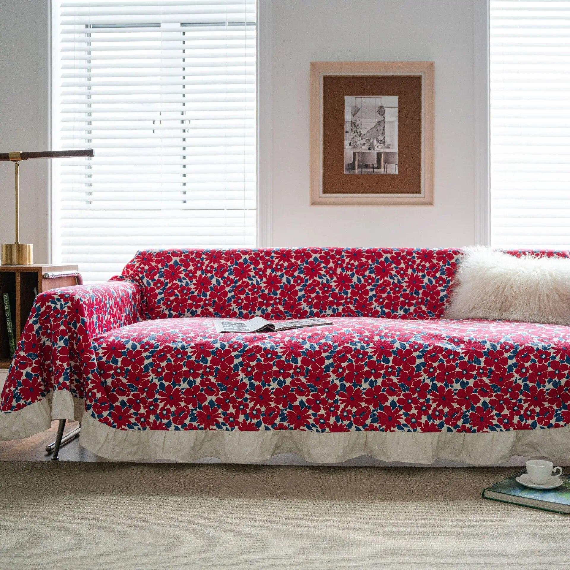 

Шарф для дивана, однотонный многофункциональный чехол с рюшами по краю, чехол для дивана в ретро-американском стиле, чехол для дивана 100x160cm