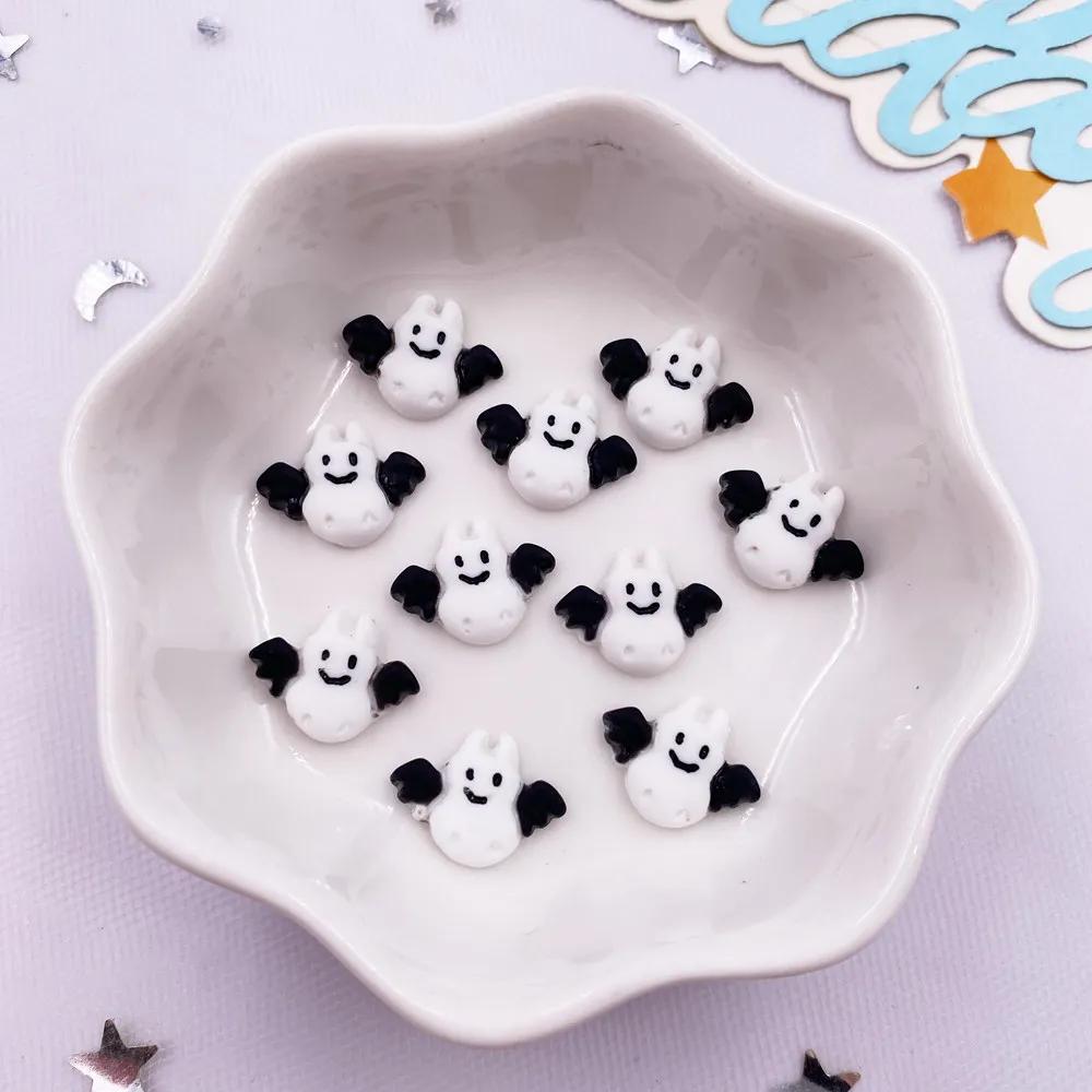 30pcs Resin Mini Colorful Painted Cartoon Ghosts Bat Pumpkin Spider Bat Candle Figurines Flat Back Nail Art DIY Scrapbook M437 H