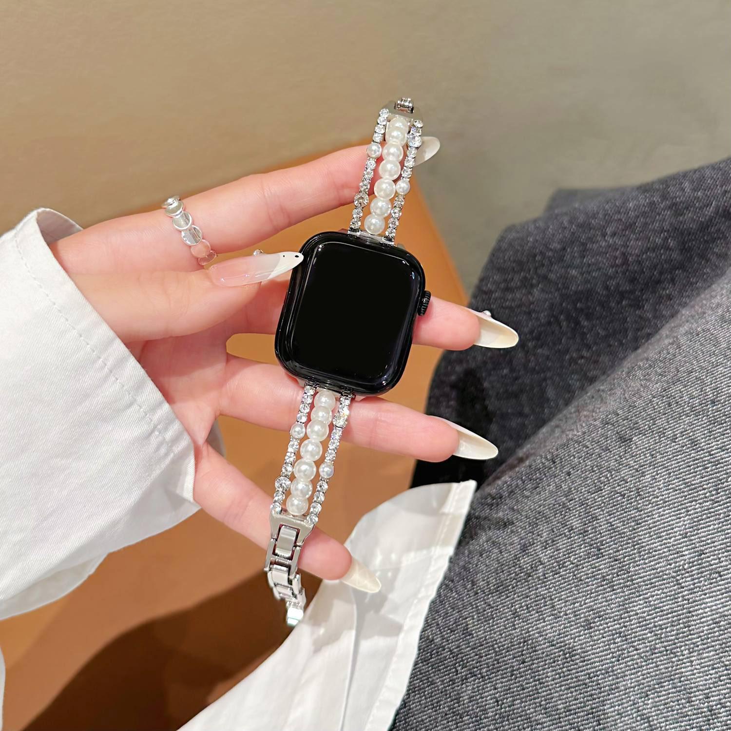 

Bling metal Strap For Apple Watch band women 40mm 41mm 38mm 42mm 44mm 45mm 46mm starp S10 S11 46MM срібний