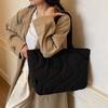 Solid color versatile quilted tote bag women's padded one-shoulder cotton jacket college student minimalist style class commuting handbag