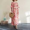 Summer Color Travel V-neck Retro Long Skirt Cotton Linen Dress