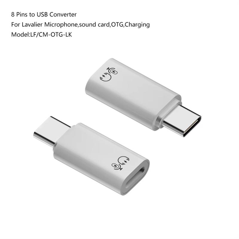 

8 Pin to Type-C Female to Male Mini Adapter Sound Card Audio Converter As Shown A