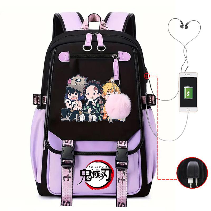 Ghost Annihilation Blade Grade 3-6 Junior High School Student High School Student School Bag Strap USB Multifunctional Backpack