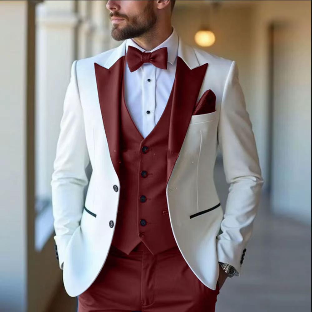 Timeless 3-Piece Suit Set for Men, Mediterranean Color Scheme Plus Size Wedding Suit for Groom Best Man