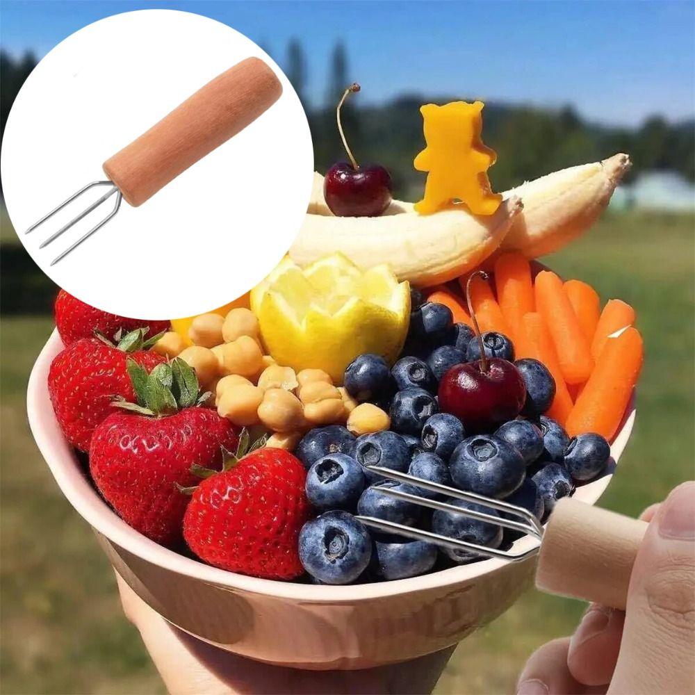 

2Pcs Three Toothed Barbecue Forks Wood Handle Roast Needle Bar Extender Corn Holders Outdoor S