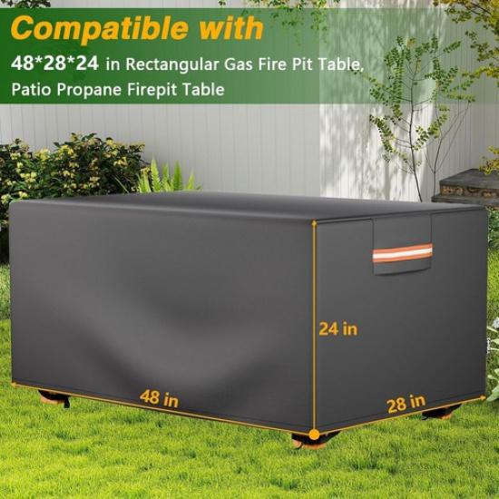 1x Heavy Duty 420D Rectangular Gas Fire Pit Table Cover for 48*28*24 In