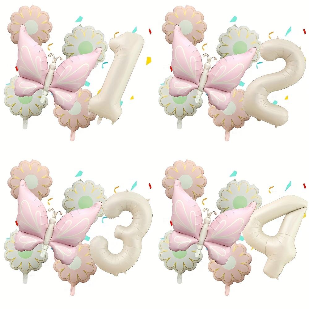 6pcs Matte Pink Large Butterfly Flower Balloons 40 Inch Cream-Colored Numbers 1-9 Birthday Celebrations Home Party Decoration