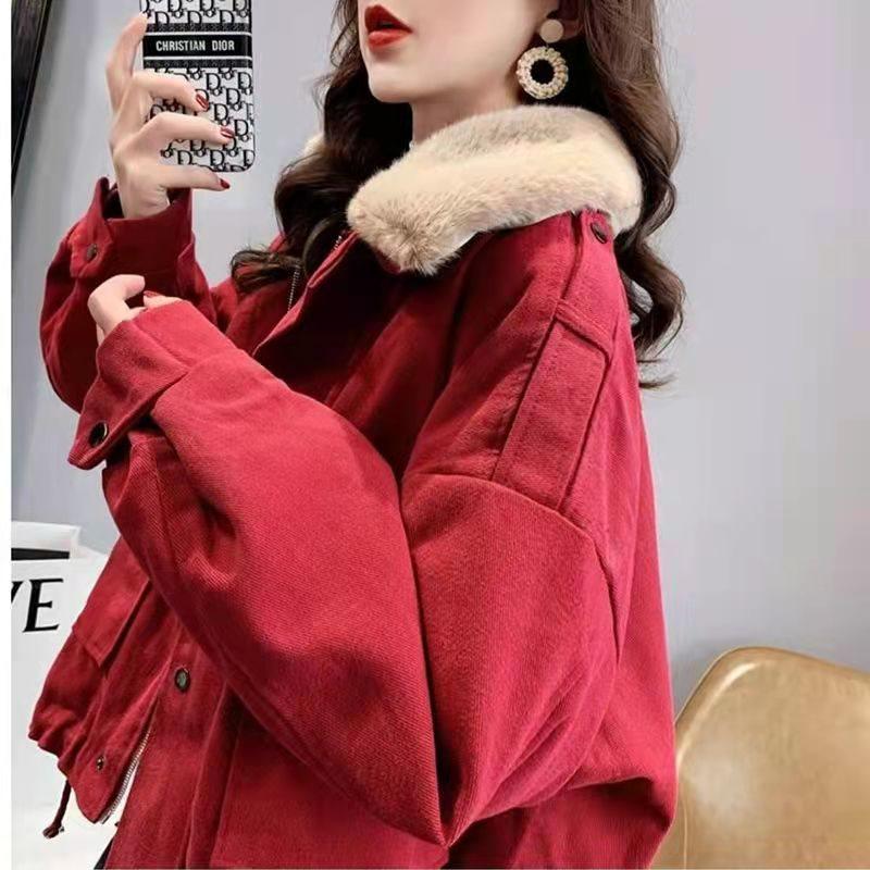 Petite Women's 2025 Winter Parka: Fleece-lined, Thickened Cotton Jacket with Fur Collar