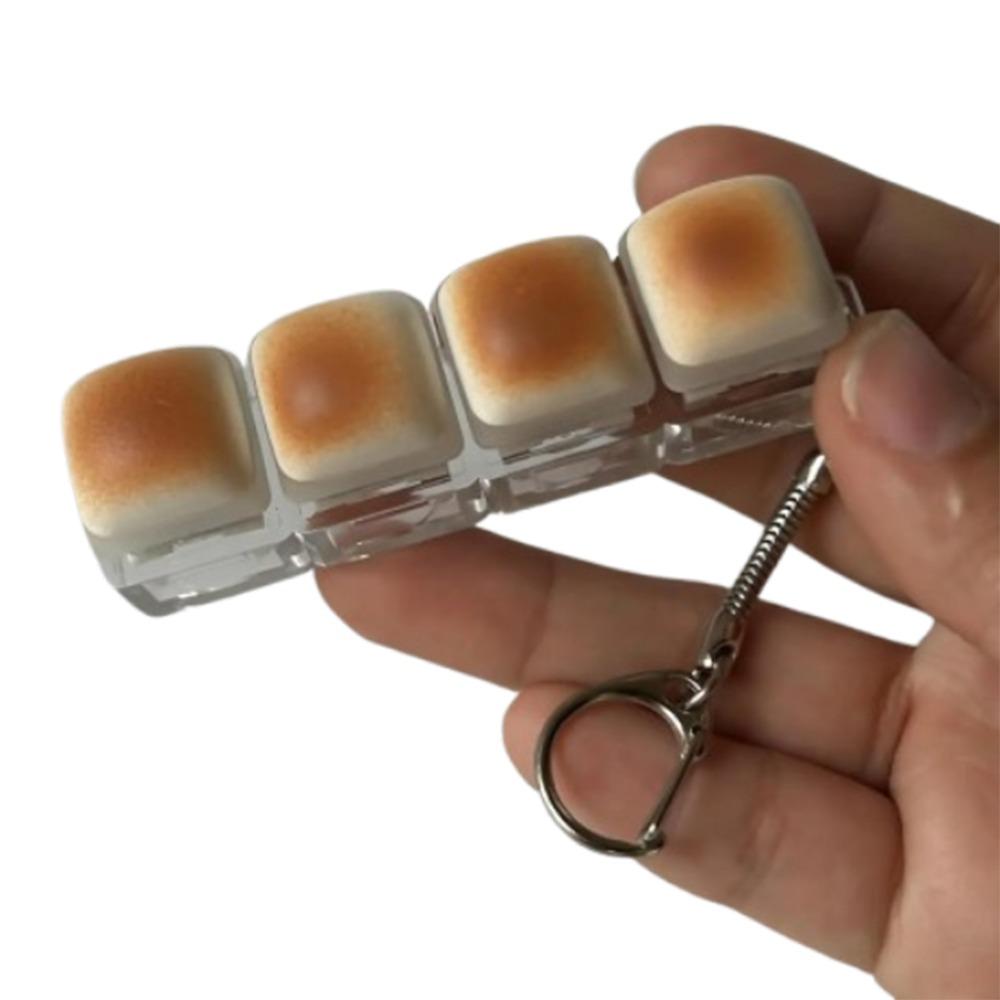 Caramel Creative DIY Assembly Keyboard Keychain Portable Cute Fidget Keycap Keychain Bread Design Keycap Button Mini Pop Adult Use
