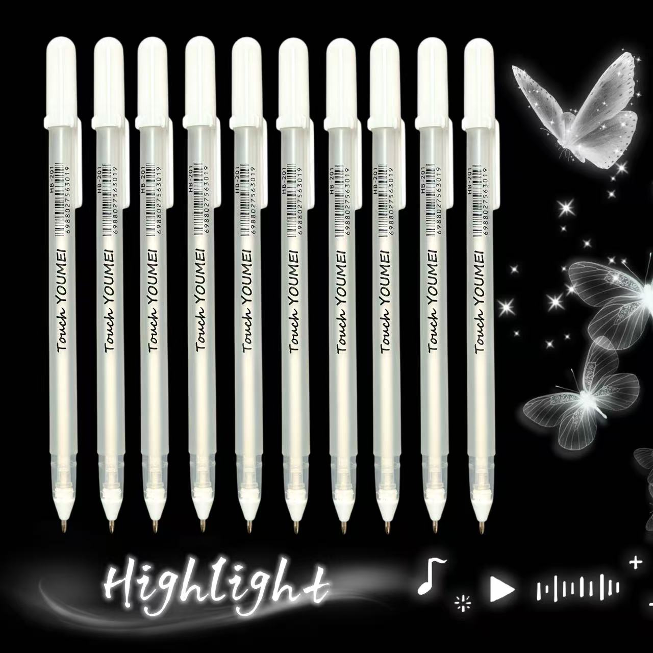 

10pcs White Highlighter Marker Pen with Strong Coverage, Gel Pens for Sketching, Artists, Black Papers, Drawing Design Illustr white