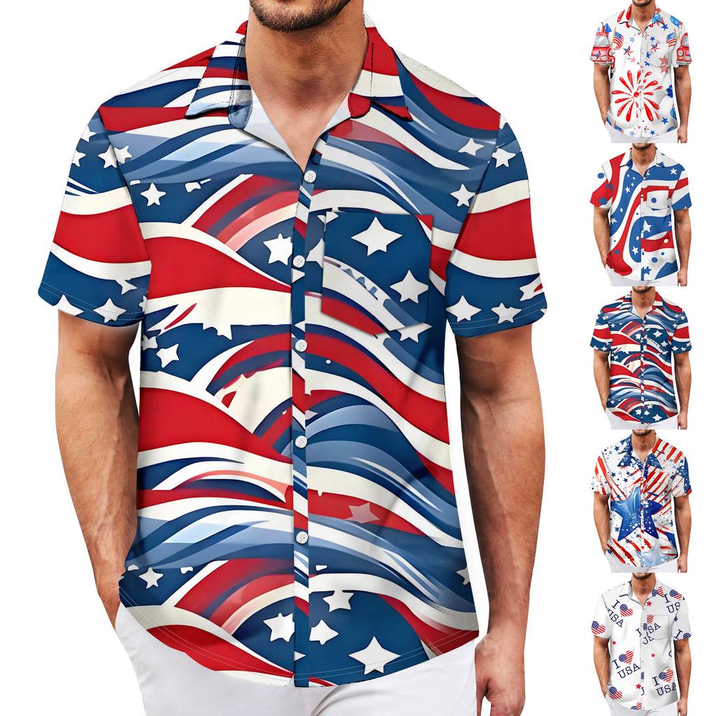 Pánská vintage letní plážová košile s krátkým rukávem na knoflíky na bowling