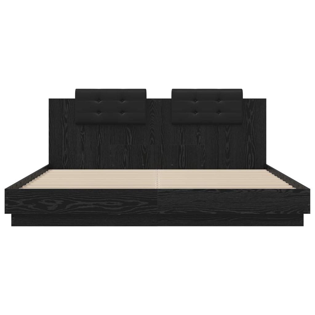 Bed Frame with Headboard Black Oak Effect 200 x 200 cm