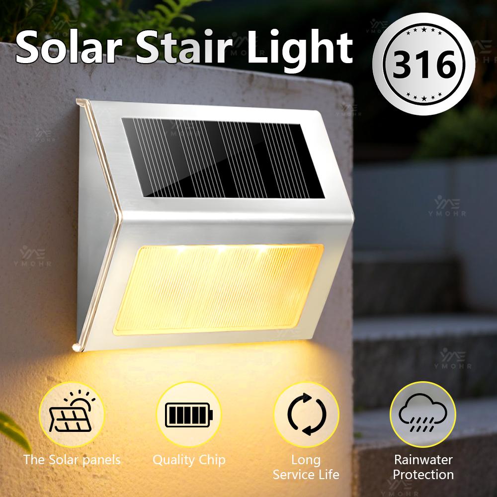 1-8PCS Solar Stainless Steel Step Light Solar Outdoor Lights Waterproof Garden Fence Decoration Wall Lamp for Patio Street Yard