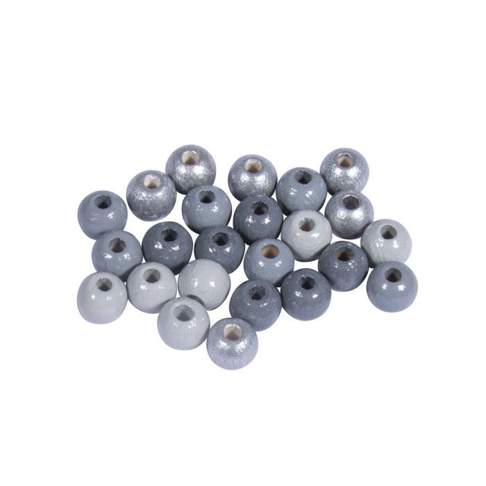 Assort. Perles en bois , FSC 100%, 6mm , tons gris - argent, polies, 116 pièces