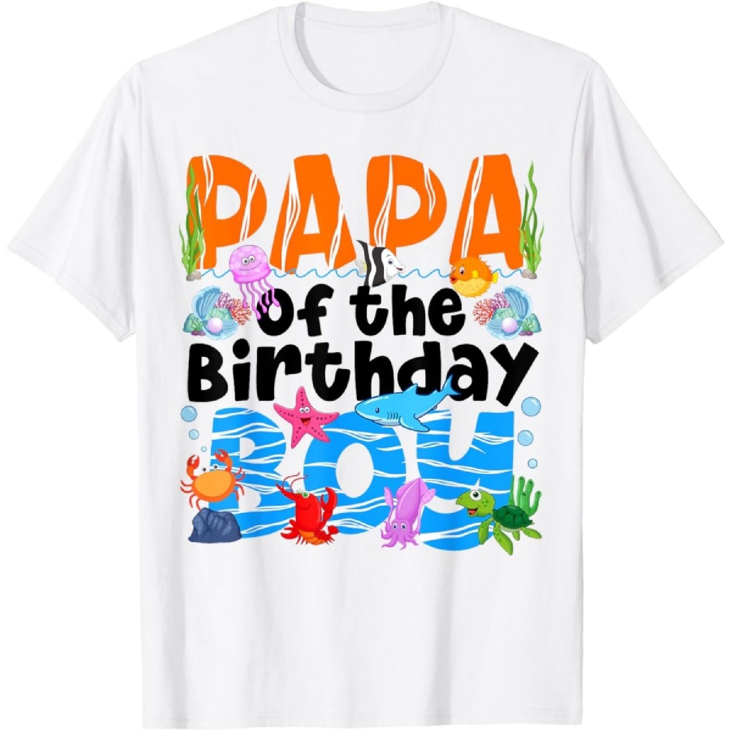 Papa Under Sea Birthday Party Boys Ocean Sea Animals Themed T-Shirt XXXXXL белый