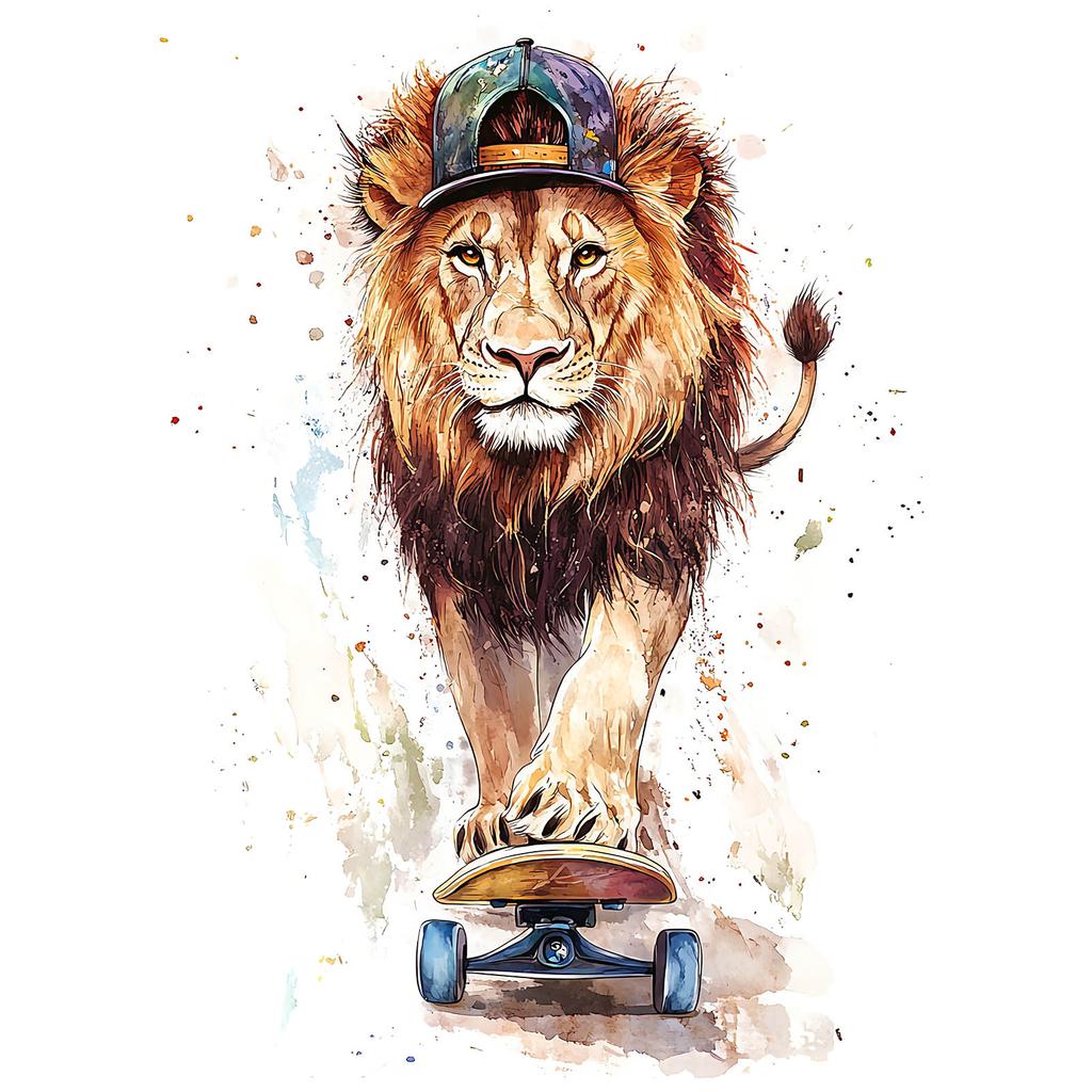 Lion On a Skateboard Poster Lion On a Skateboard Poster, 70X100 Cm, Frameless, Matte Paper 230 Gsm