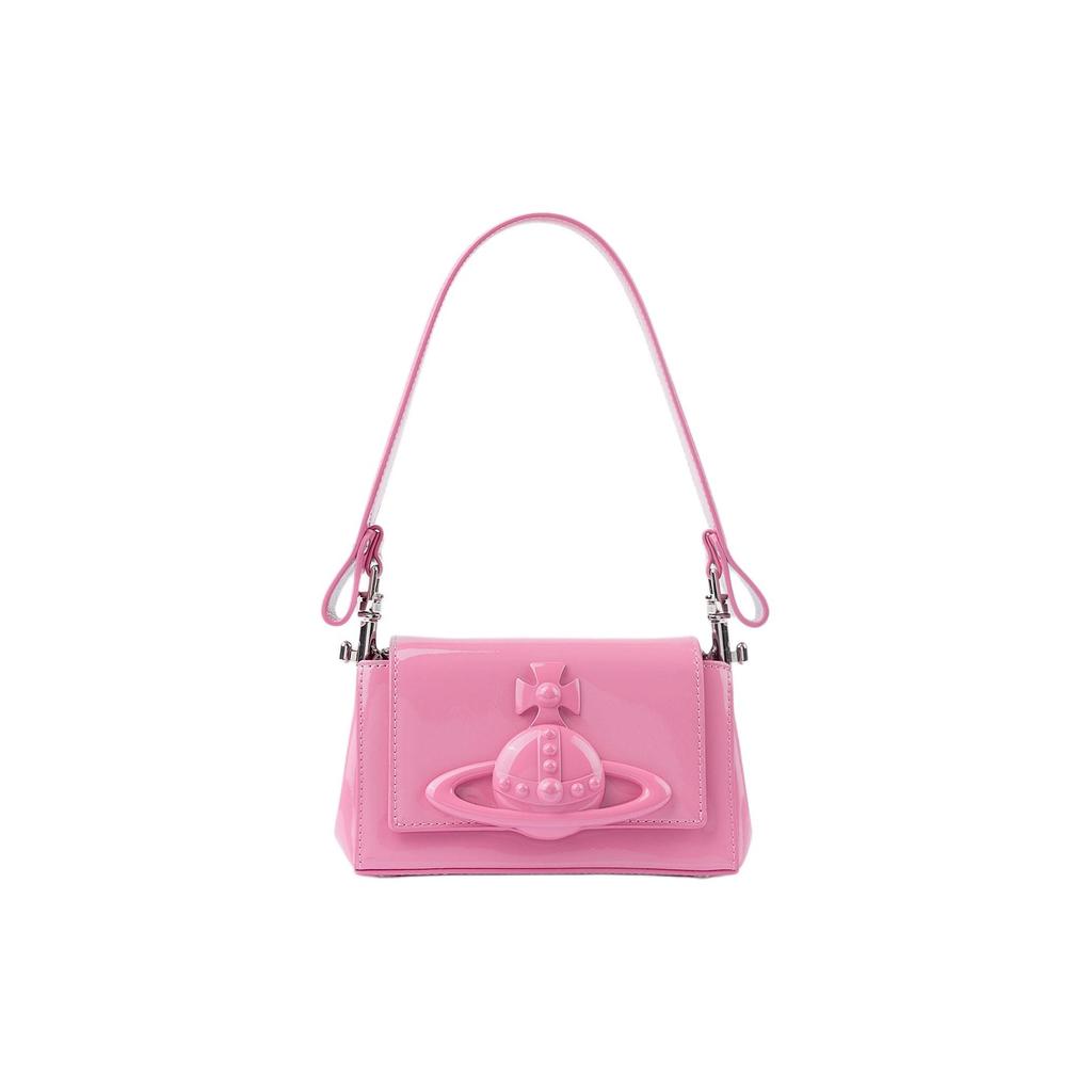 Vivienne Westwood Hazel Detachable Chain Strap Magnetic Closure Calfskin Handheld Crossbody Shoulder Bag Women handbags Pink 4201008UUL001OPINK