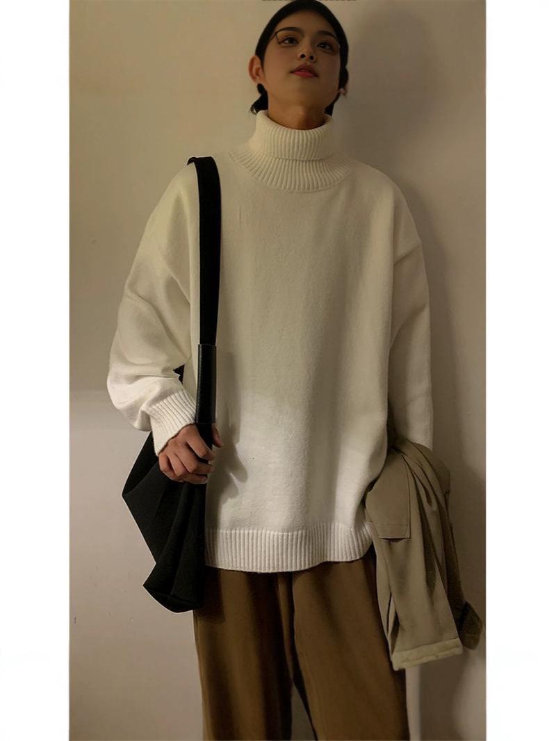 

Men s Japanese Retro High-End Turtleneck Sweater - Autumn/Winter Warm Knitwear, Korean Style, Unisex. XL белый